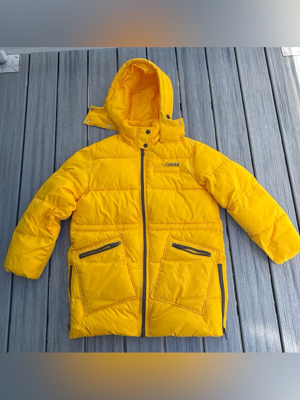 Ganni Yellow Hooded Puffer Jacket S/M